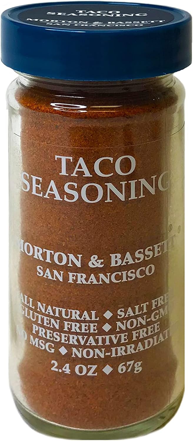 Morton & Bassett Taco Seasoning, 2.4oz – Non-GMO, Salt-Free, Perfect for Tacos, Fajitas & Mexican Dishes
