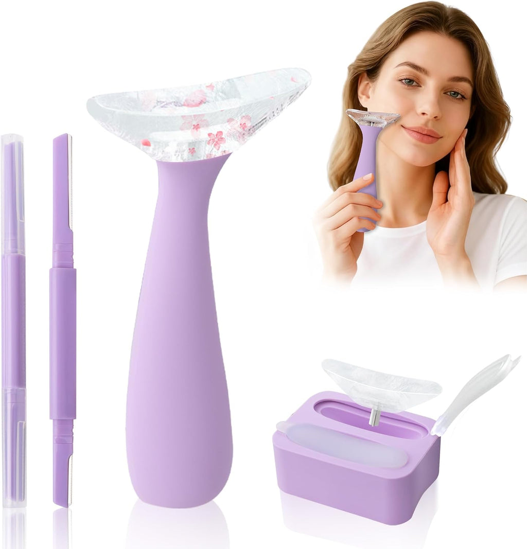 Azrra Ice Roller for Face and Dermaplane Razor, Ice Face Roller Reduces Puffiness, Minimize Pores, Reusable Massage Silicone Ice Mold with 2 Dual-head Face Razor