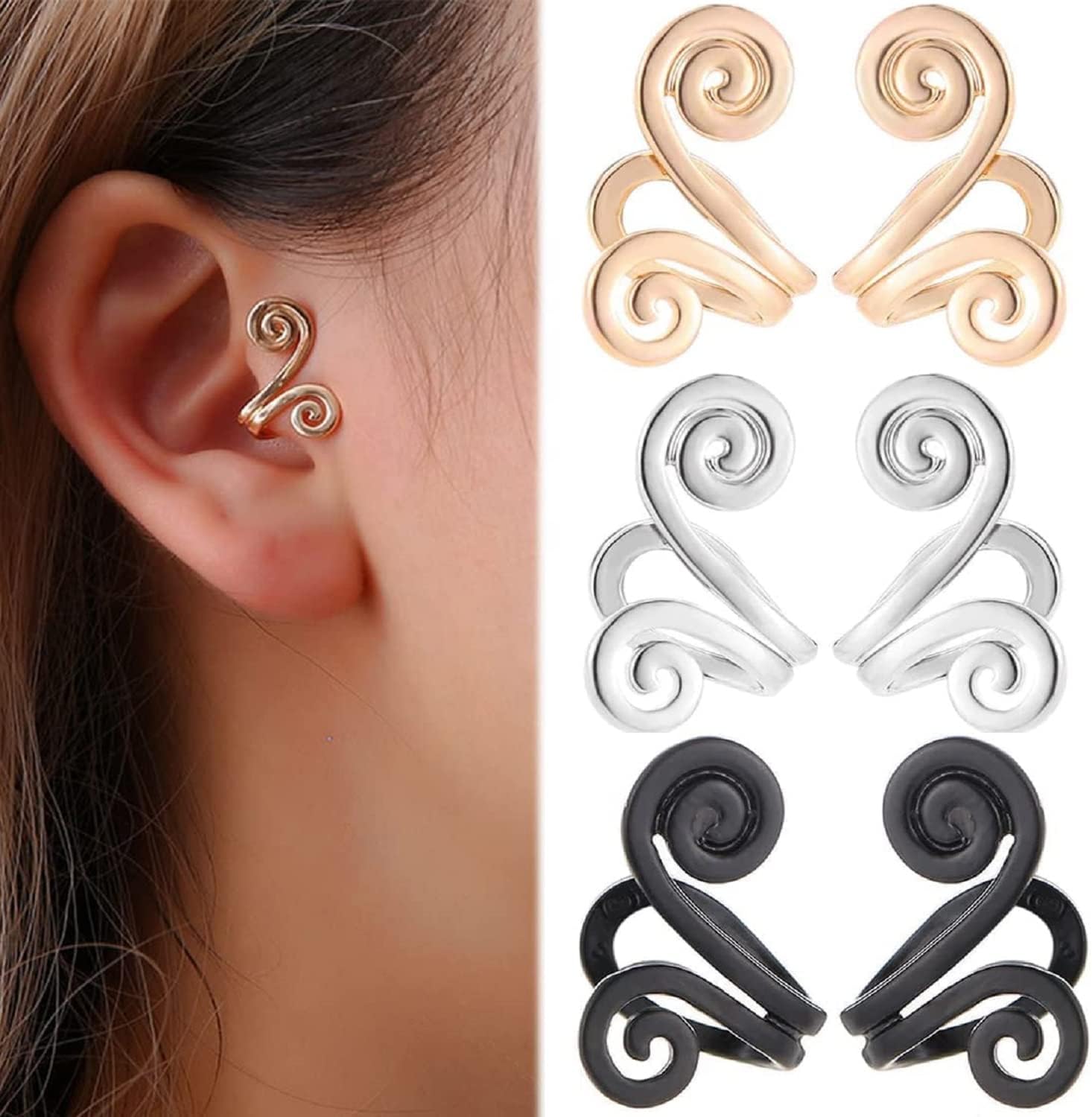 3 Pair Acupressure Slimming Earrings, Ear Ornament, Acupressure Earrings, Non Pierced Ears Earrings for Acupressure, Acupressure Earrings for Weight Loss (Black+Gold+Sliver)