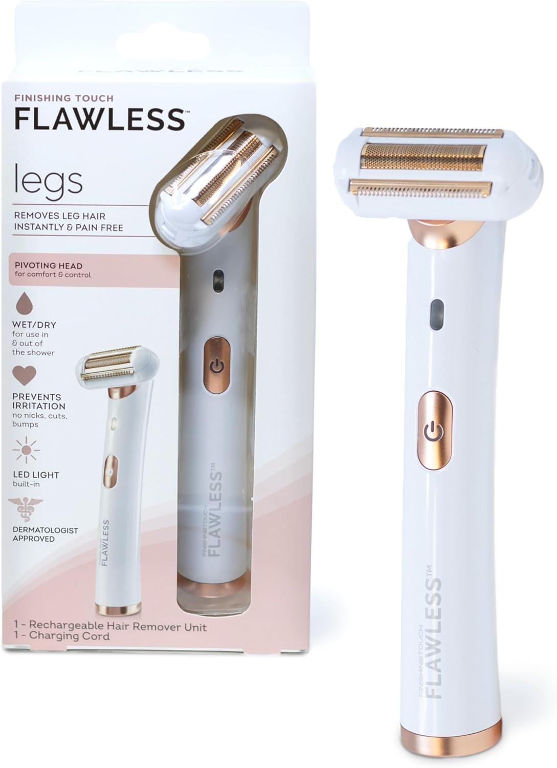 Finishing Touch Flawless Legs, Electric Razor for Women, Pivoting Head Leg Hair Remover with LED Light for Instant and Painless Leg Hair Removal