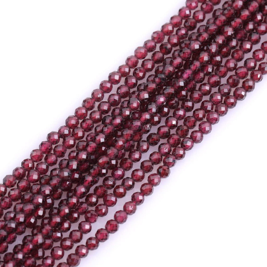 GEM-Inside Natural 3mm Red Garnet Gemstone Faceted Round Stone Loose Beads Crystal Energy Power for Jewelry Making 15"