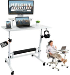 Model 2026 Adjustable Height Rolling Desk With Wheels Portable Compact Laptop Table Mobile Workstation For Study Office Small Space Standing Desk Ergonomic Writing Surface Modern Home Furniture White