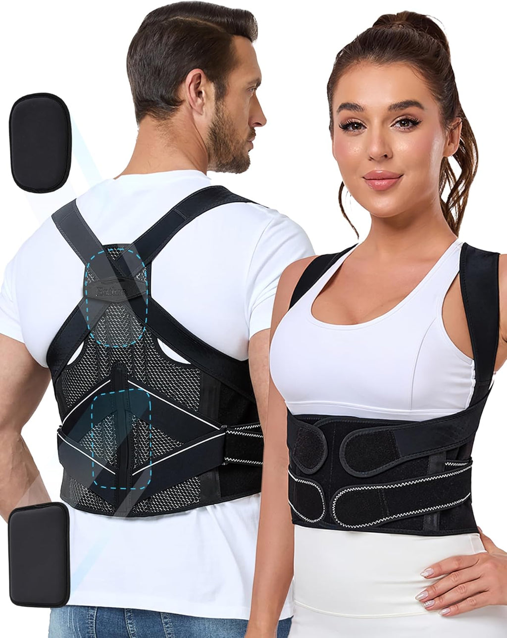Posture Corrector for Women and Men with Bionic System, Precise Full Back Support Back Brace for Upper and Lower Back Pain Relief with Two 3D Pads