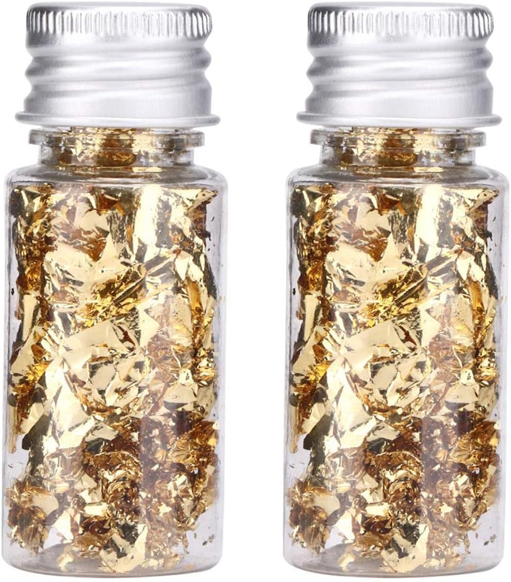 Lwuey Decorating Flakes, Gold Leaf Cake Decoration Flake Goldlen Toppers Gilding Foil Decor Imitation Metallic Decorative Drink Cooking Chocolates Cakes Drinks Dessert Cupcake Makeup 2PCS