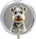 Animal Schnauzer Dog Pill Organizer Portable Metal Round Pill Box with 3 Compartments Exquisite Unique Small Pill Case Travel Pill Container Medicine Organizer Box for Adult & Gift