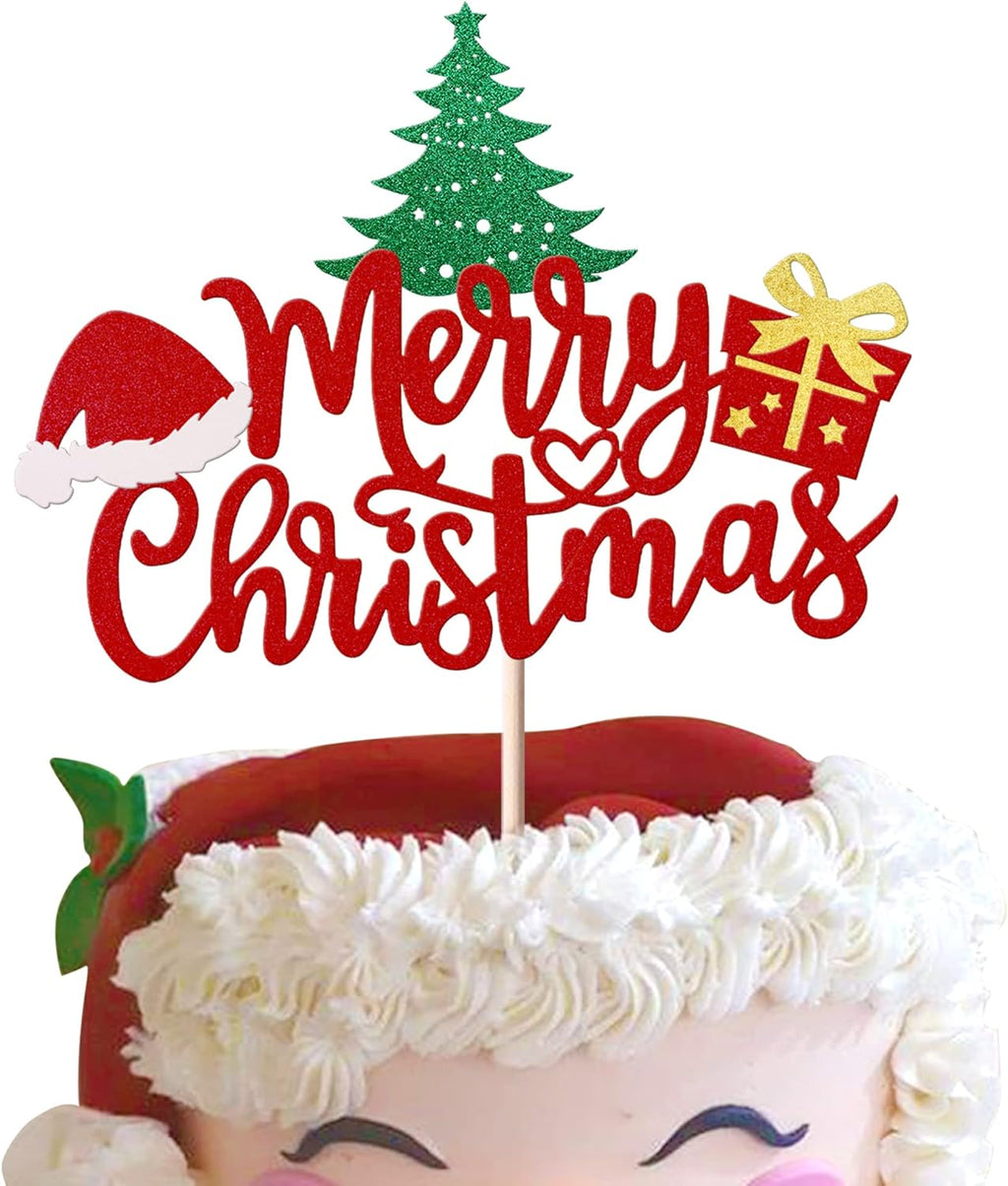 1 Pack Merry Christmas Cake Toppers - Santa Hat Cake Picks & Decorations for Christmas & New Year Parties