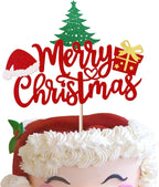 1 Pack Merry Christmas Cake Toppers - Santa Hat Cake Picks & Decorations for Christmas & New Year Parties