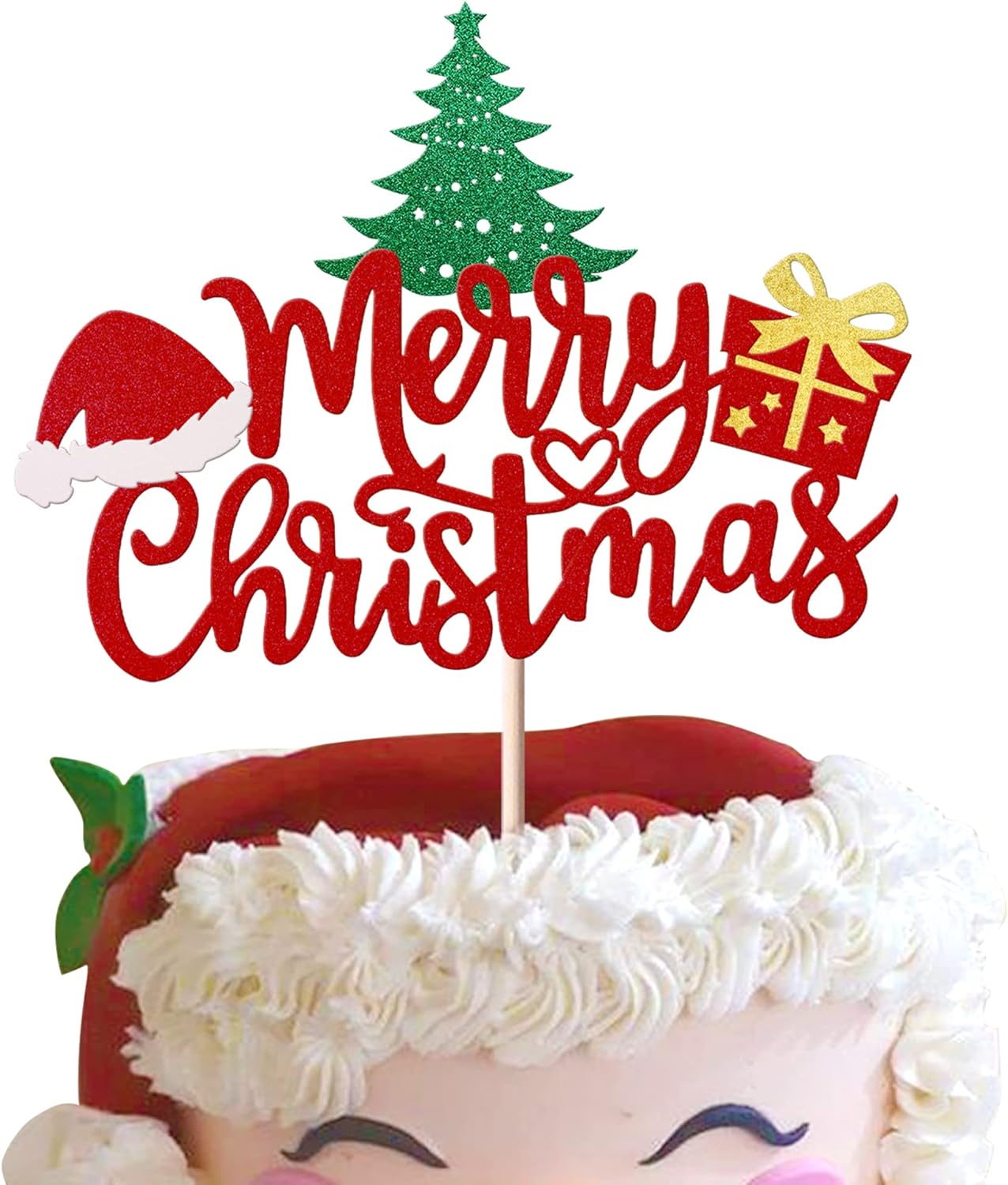 1 Pack Merry Christmas Cake Toppers - Santa Hat Cake Picks & Decorations for Christmas & New Year Parties