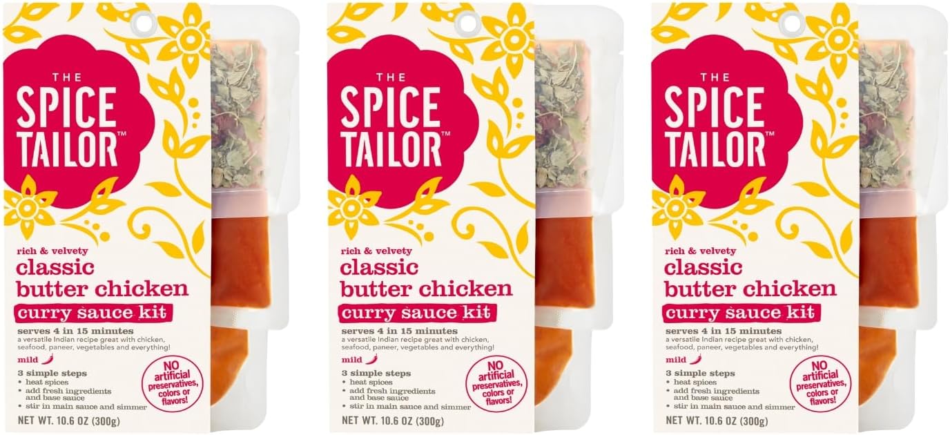Spice Tailor 3 Simple Steps Restaurant Quality Meals in Minutes Kits Ready in 10 Minutes (3 Pack, Classic Butter Chicken)