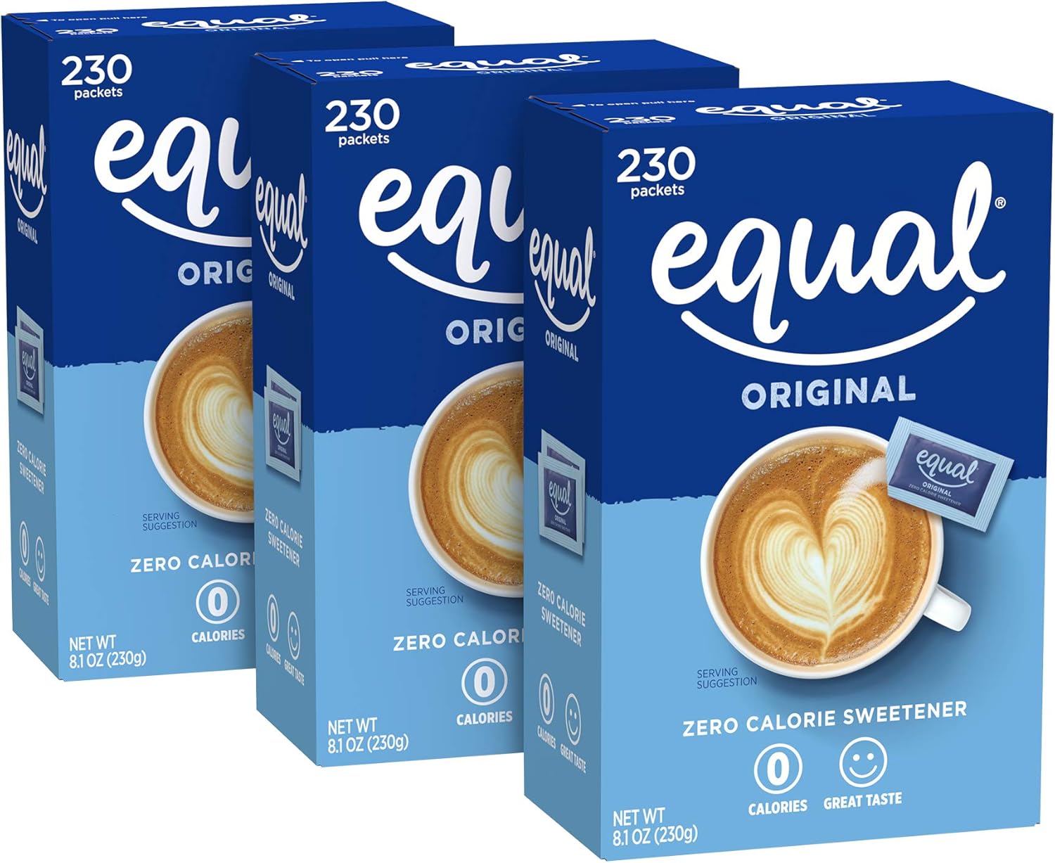 EQUAL 0 Calorie Sweetener, Sugar Substitute, Zero Calorie Sugar Alternative Sweetener Packets, Sugar Alternative, 230 Count, Pack of 3
