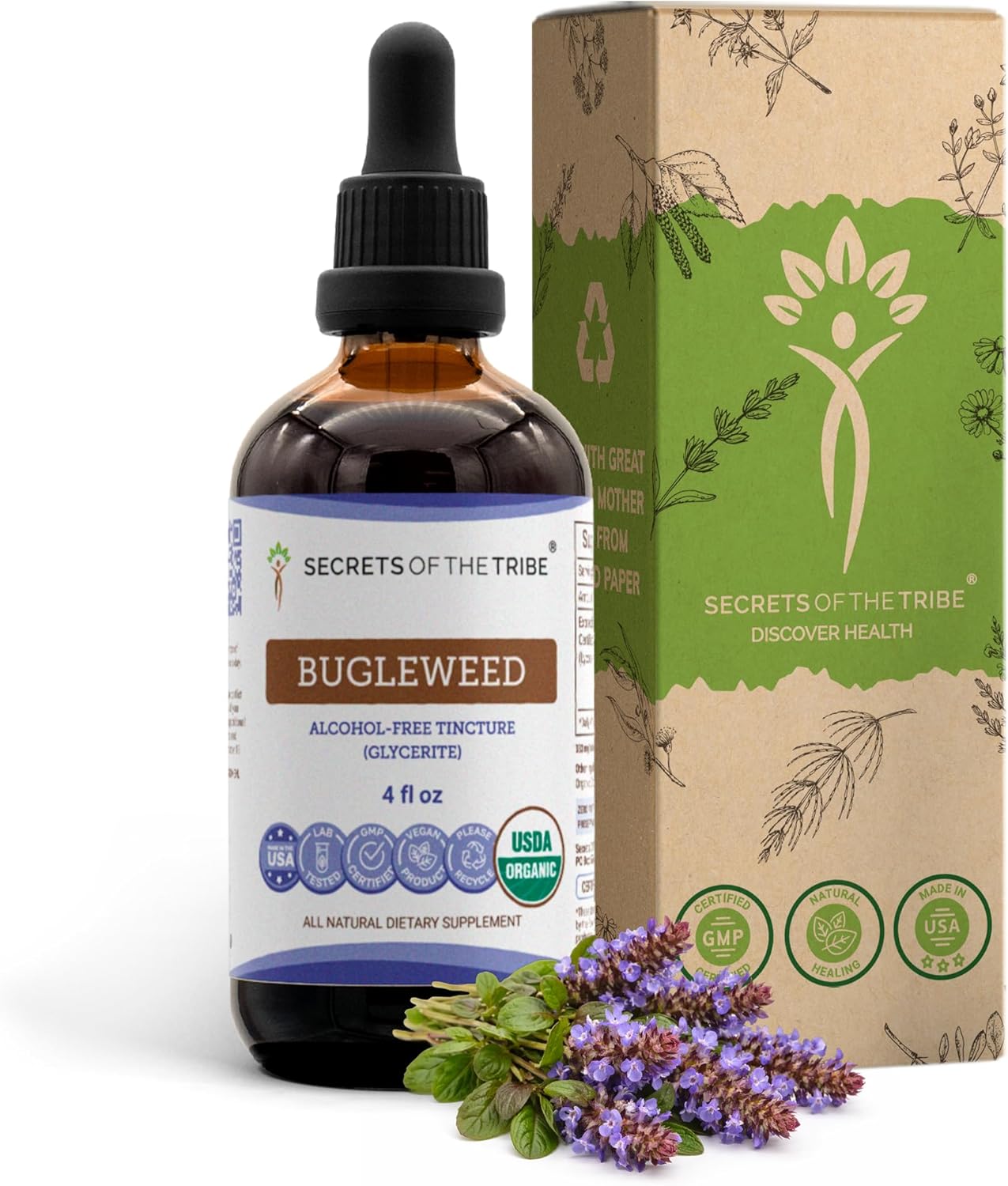 Secrets of the Tribe Bugleweed Tincture Alcohol-Free Liquid Extract, USDA Organic Bugleweed (Lycopus Virginicus) Dried Herb (4 FL OZ)