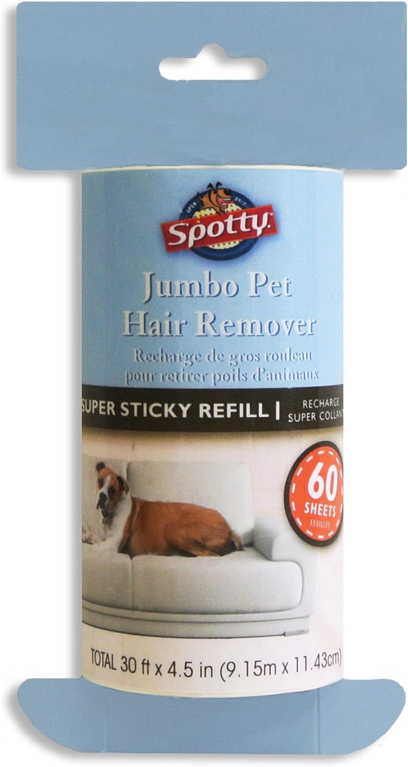 Spotty Jumbo Extra Sticky, Adhesive Lint Roller Refill, Pet Cat & Dog Hair Remover for Clothes and Furniture, 60 Sheet ct