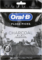 Oral-B Charcoal Infused Mint Dental Floss Picks, 75 Count (Pack of 1)