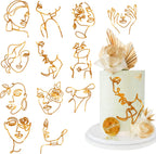 12 Pcs Acrylic Lady Face Cake Topper Minimalist Art Happy Birthday Cake Toppers Women Wedding Cake Decoration for Wedding Birthday Party (Gold)