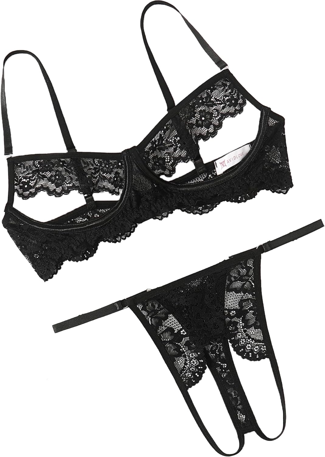 Avidlove Sexy Floral Lace Cutout Lingerie Set for Women Bra Panty 2 Piece Sheer Lingerie Set Outfits