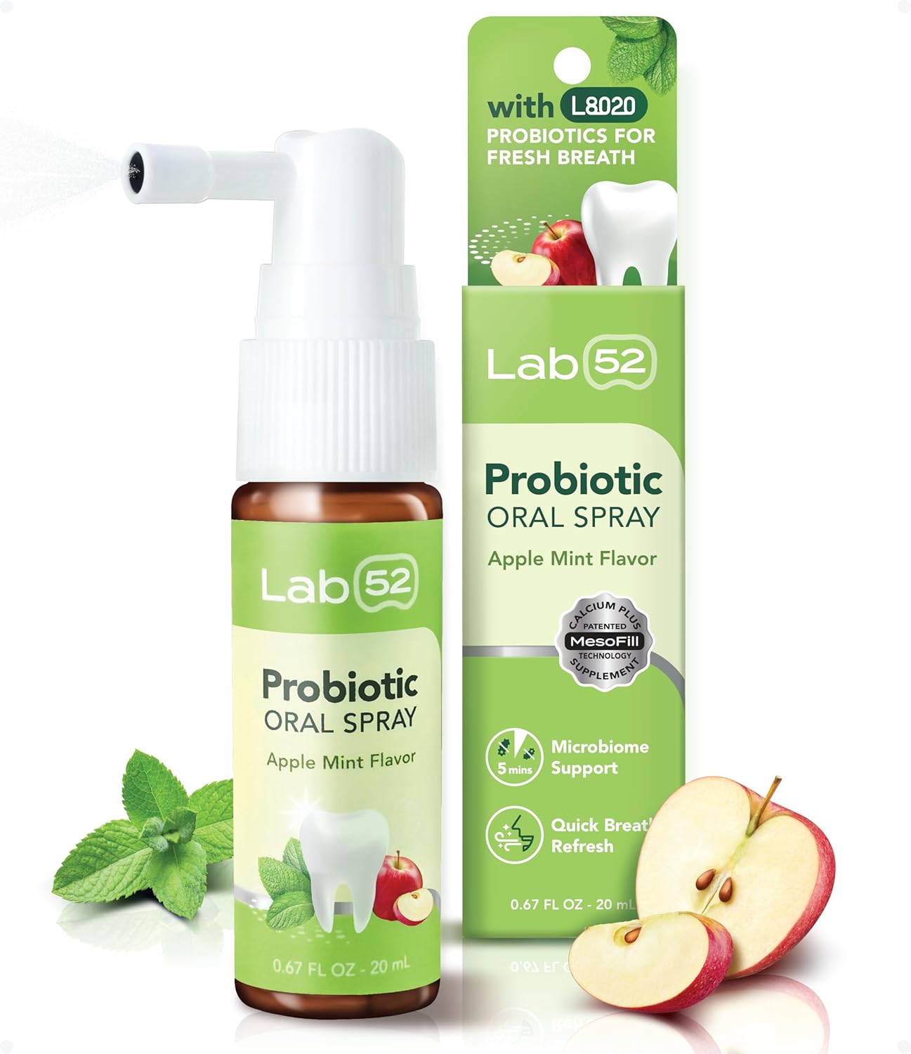 LAB52 Breath Freshener Spray, L8020 Probiotic Oral Mist for Gum Health and Fresh Breath, Supports Oral Microbiome Balance, Sugar-Free, Alcohol-Free, Xylitol Apple Mint Flavor