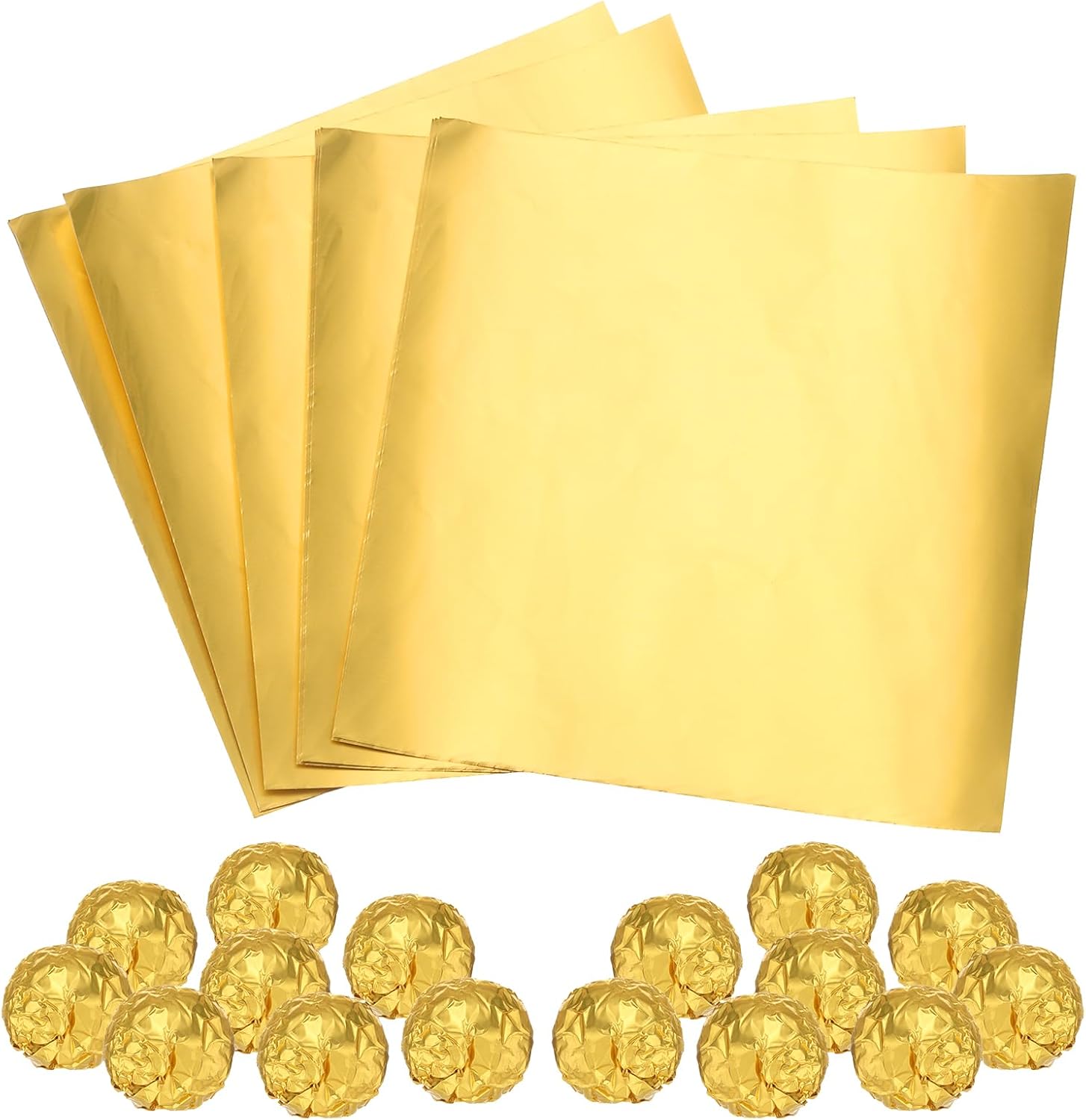MECCANIXITY 100 Pcs Foil Candy Wrappers, 3" x 3" Gold Chocolate Foil Wrappers Glossy Texture Square Aluminum Foil Wrapping Paper Sheet for DIY Candies Party Favors Decorations