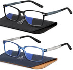 EASY READ 2 Pairs TR90 Blue Light Blocking Glasses for Men,Sporty Anti UV Computer Eyeglasses for Men with Spring Hinge