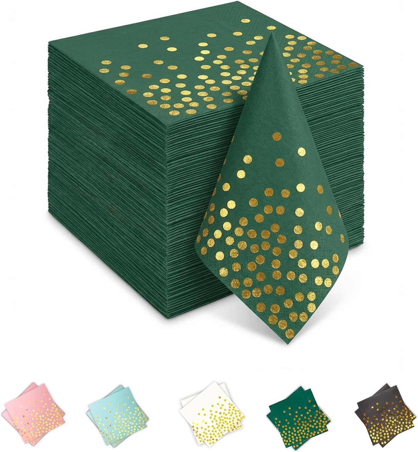100Pcs Green Cocktail Napkins, 6.5 Inch Gold Dots Paper Napkins Disposable Party Napkins for Bar, Weddings, Graduations, Easter, St. Patrick‘s Day Decorations