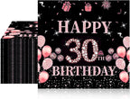 40 Pcs 30th Birthday Decorations For Her, Black Rose Gold Pink Anniversary Birthday Napkins Decrative, Cheers To 30 Years Table Party Supplies for Girls Women 6.5x6.5 Inches
