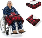 Wheelchair Lap Blanket for Seniors, 43" * 28" Soft Sherpa Lined Knee & Lap Cover, Warm Lightweight Throw with Snap Buttons, Cozy Comfort for Elderly & Caregivers, Red/Black Plaid