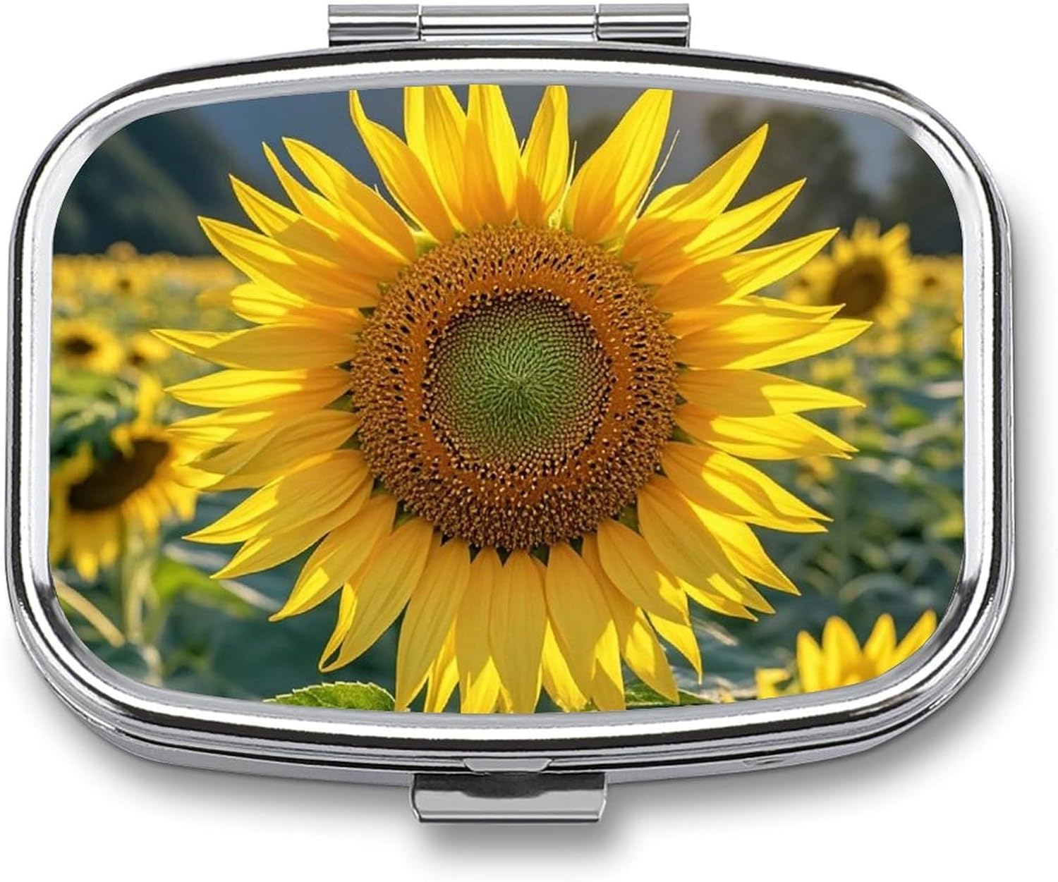 Square Pill Box The Most Beautiful Sunflower Pill Case 2 Compartment Medicine Pill Organizer for Purse & Pocket Portable Travel Pillbox Medicine Vitamin Cod Liver Oil Storage Box Organizer