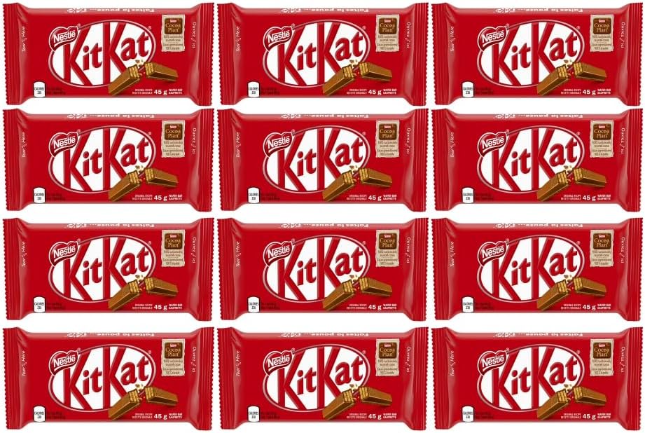 NESTL KITKAT Milk Chocolate Wafer Bars 45g, 12 x 45 G (12 full-size bars)