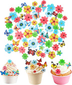 120 PCS Edible Butterfly Flowers Cake Decorations Wafer Rice Paper Edible Topper Cupcake Mixed Size & Colour for Birthday Wedding Spring Themed Party