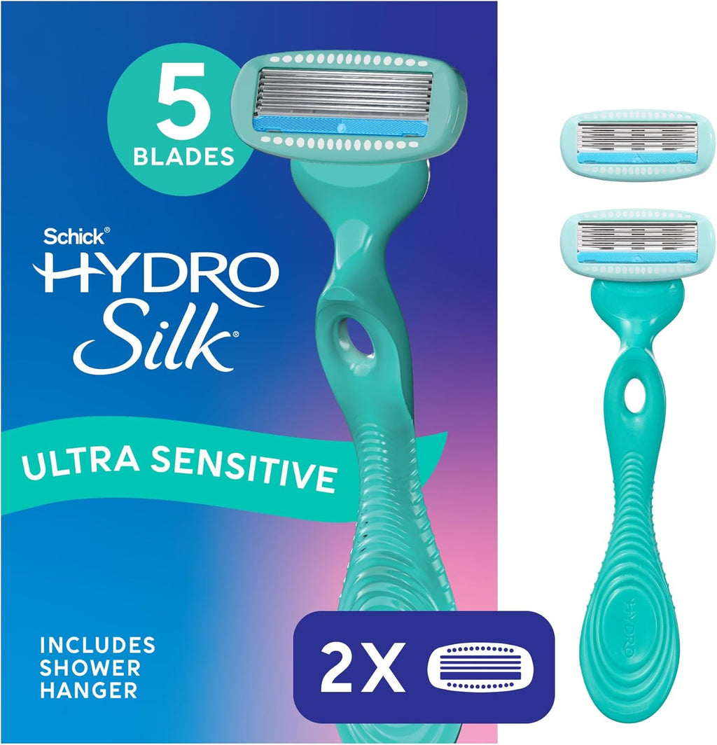 Schick Hydro Silk Sensitive Women's Razor | 5-Blade Razors for Women Sensitive Skin | Womens Razors Sensitive Skin | 1 Handle & 2 Razor Blade Refills