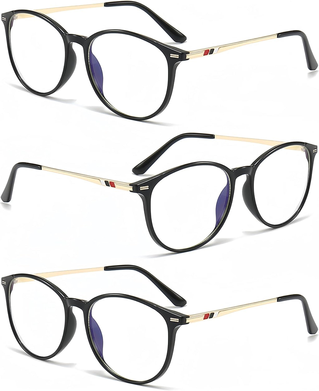 ICARA 3 Pack Fatigue Relieve Reading Glasses Round Computer Readers Eyewear Oversized Flat Light Mirror Blue Light Blocking