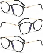 ICARA 3 Pack Fatigue Relieve Reading Glasses Round Computer Readers Eyewear Oversized Flat Light Mirror Blue Light Blocking