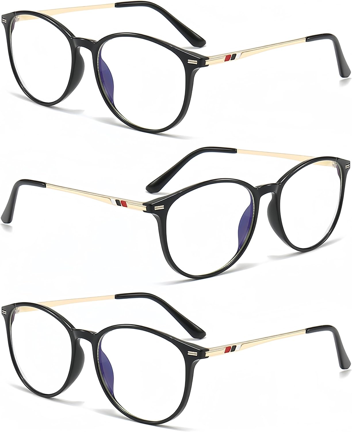 ICARA 3 Pack Fatigue Relieve Reading Glasses Round Computer Readers Eyewear Oversized Flat Light Mirror Blue Light Blocking