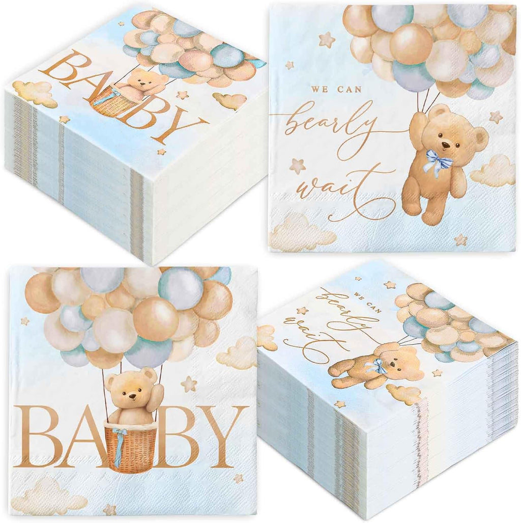 Baby Shower Paper Napkins 50Pcs Double-Printed Bear Disposable Luncheon Napkins Cute Decorative Dinner Napkin for Home Party Table Decor