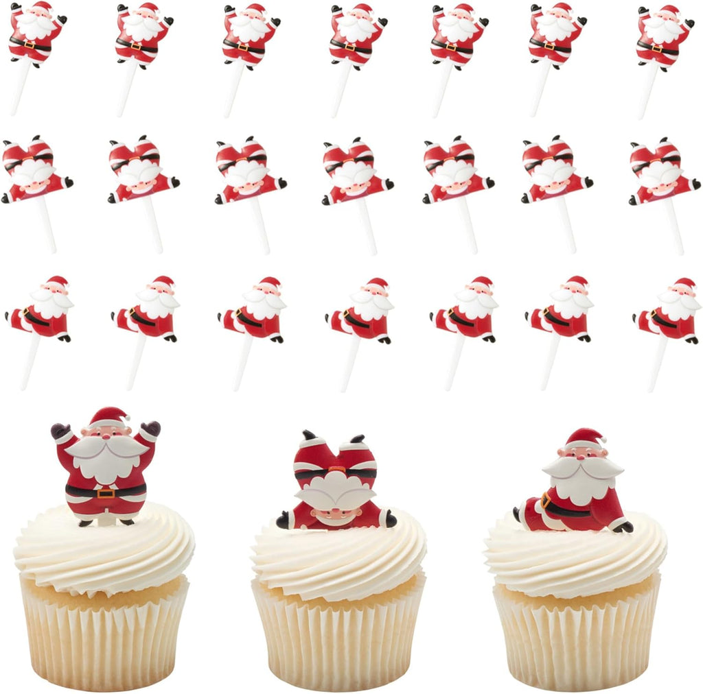 DecoPac Tumbling Santa Cake Toppers, 24 Christmas Cake Decorations For Festive Parties & Celebrations, Father Christmas, Food Safe – 24 Pack