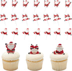 DecoPac Tumbling Santa Cake Toppers, 24 Christmas Cake Decorations For Festive Parties & Celebrations, Father Christmas, Food Safe – 24 Pack