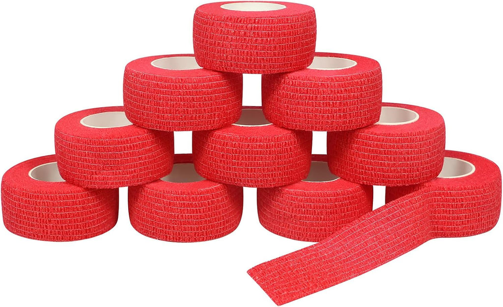 Self Adhesive Wrap Bandage Cohesive Bandage Breathable Self Adherent Wrap for Sprain Swelling and Soreness on Wrist and Ankle 10PCS 1 in X 14.7 ft (Red)