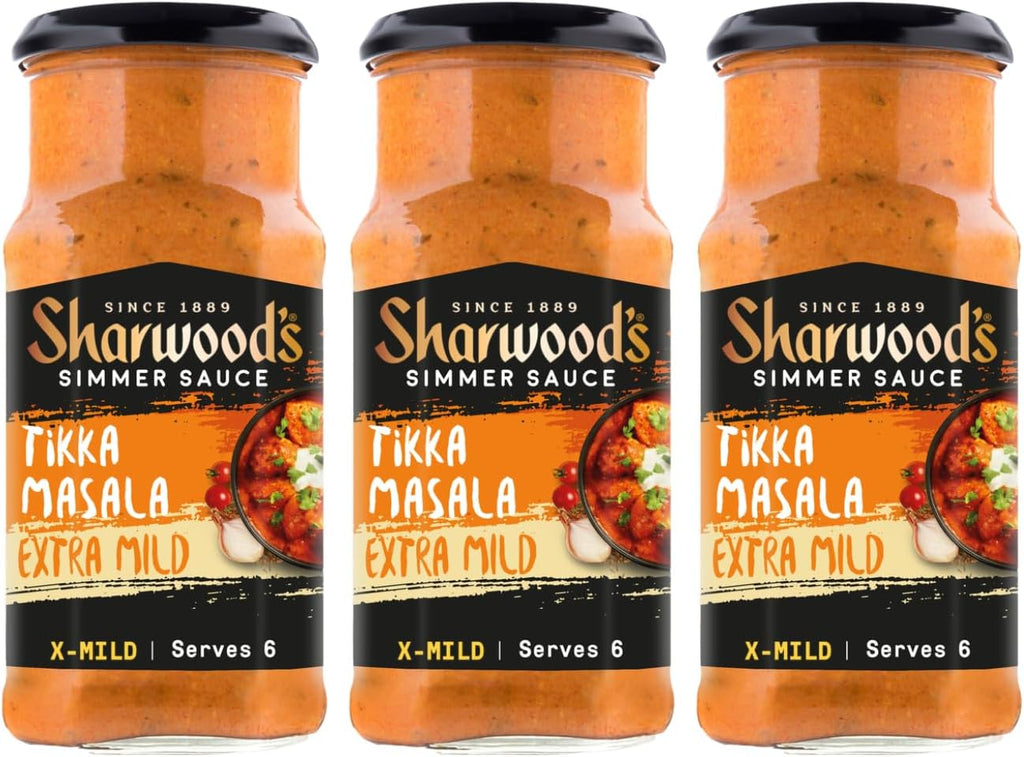 Sharwood’s Indian Cooking Sauce, Rich Authentic Flavor, Quick & Easy Meal Prep, 14.1 oz Glass Jars (3 Pack) (3 Pack, Extra Mild Tikka Masala)