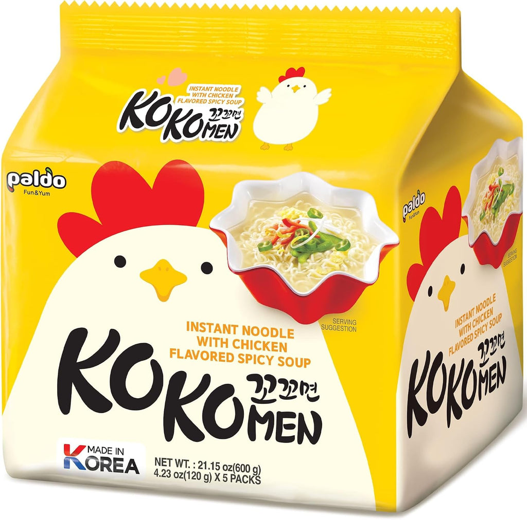 Paldo Fun & Yum Kokomen Ramen Hot Spicy Instant Noodles with Soup, Pack of 10, Chicken Based Broth, Best Oriental Style Korean Ramyun, K-Food, 꼬꼬면 120g x 10