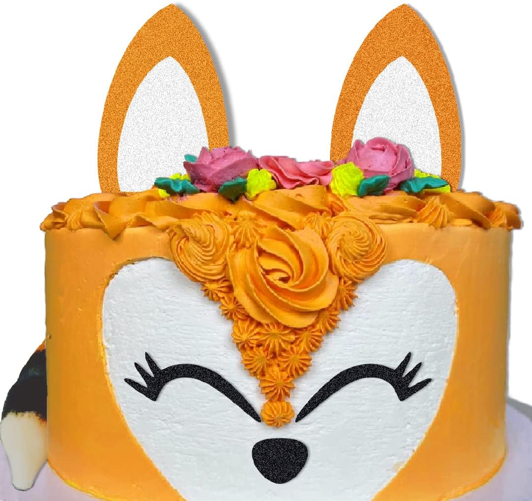 Fox Cake Topper Fox Ears Set Cake Decorations for Birthday Party (Orange)