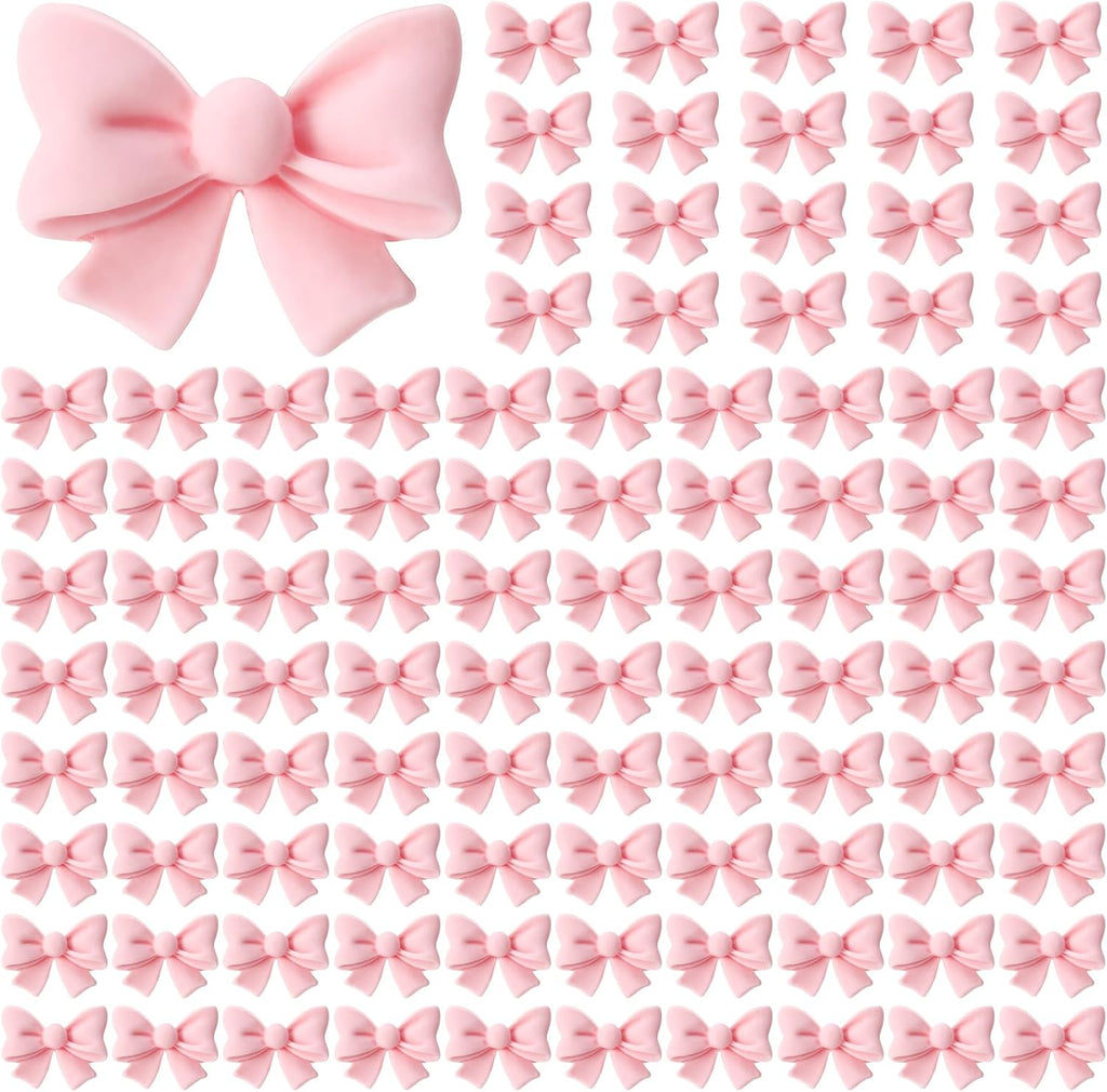 100 Pcs Pink Bowknot Cupcake Toppers Glitter Pink Bow Cake Picks Bridal Engagement Wedding Princess Cupcake Toppers for Birthday Party