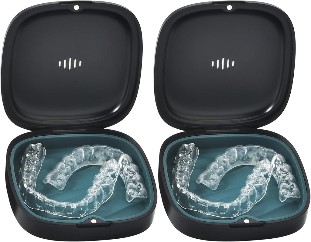 2 Pack Retainer Case Slim Aligner Case with Vent Holes Removable Inner Tray Silicone for Easy Cleaning Orthodontic Storage Box Secure Magnetic Closure for Travel (2Pack Black Green)