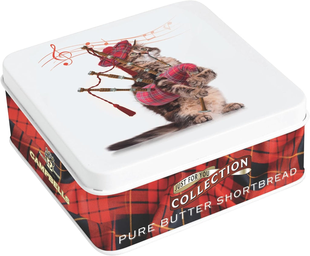 Campbells Shortbread Fingers Cat with Bagpipes Tin 3.2 Oz (90g) - Pure Butter Scottish Shortbread Cookies from Scotland, British Tea Biscuits, Butter Cookies Gift Tin, Scottish Snacks