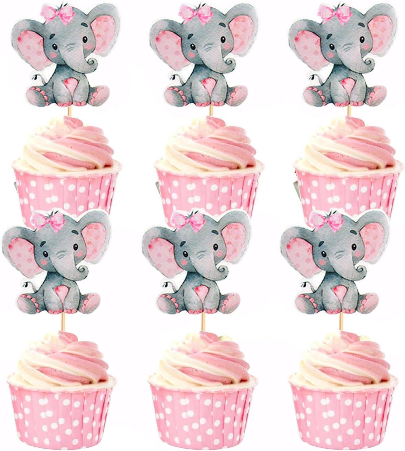 24 Pack Elephant Cupcake Toppers Birthday Cupcake Picks Gender Reveal Elephant Cake Decorations for Boys or Girls Baby Shower Elephant Theme Birthday Party Decorations Supplies(Pink)