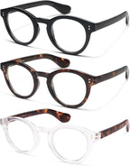 AMOMOMA 3 Pack Classic Round Reading Glasses for Women Men,Retro Blue Light Computer Reader Frame AM6142