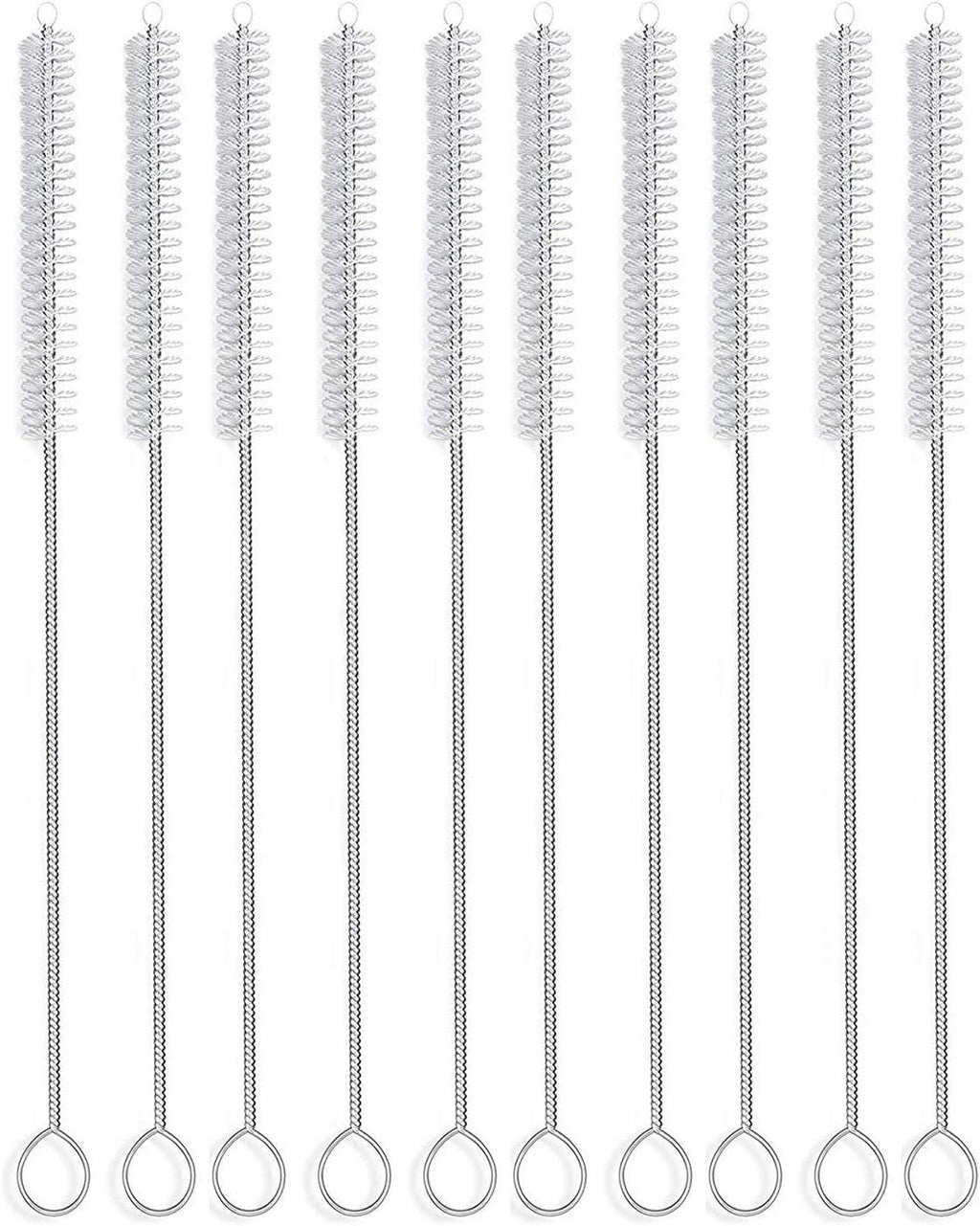 Long Straw Brush Cleaner (10 Pack), Flexible Nylon Tube Cleaning Brushes with 0.4" Bristles, Rust-Proof Stainless Steel Wire Washer for Reusable Tumblers, Sports Bottles & Pipes (10 Inch)