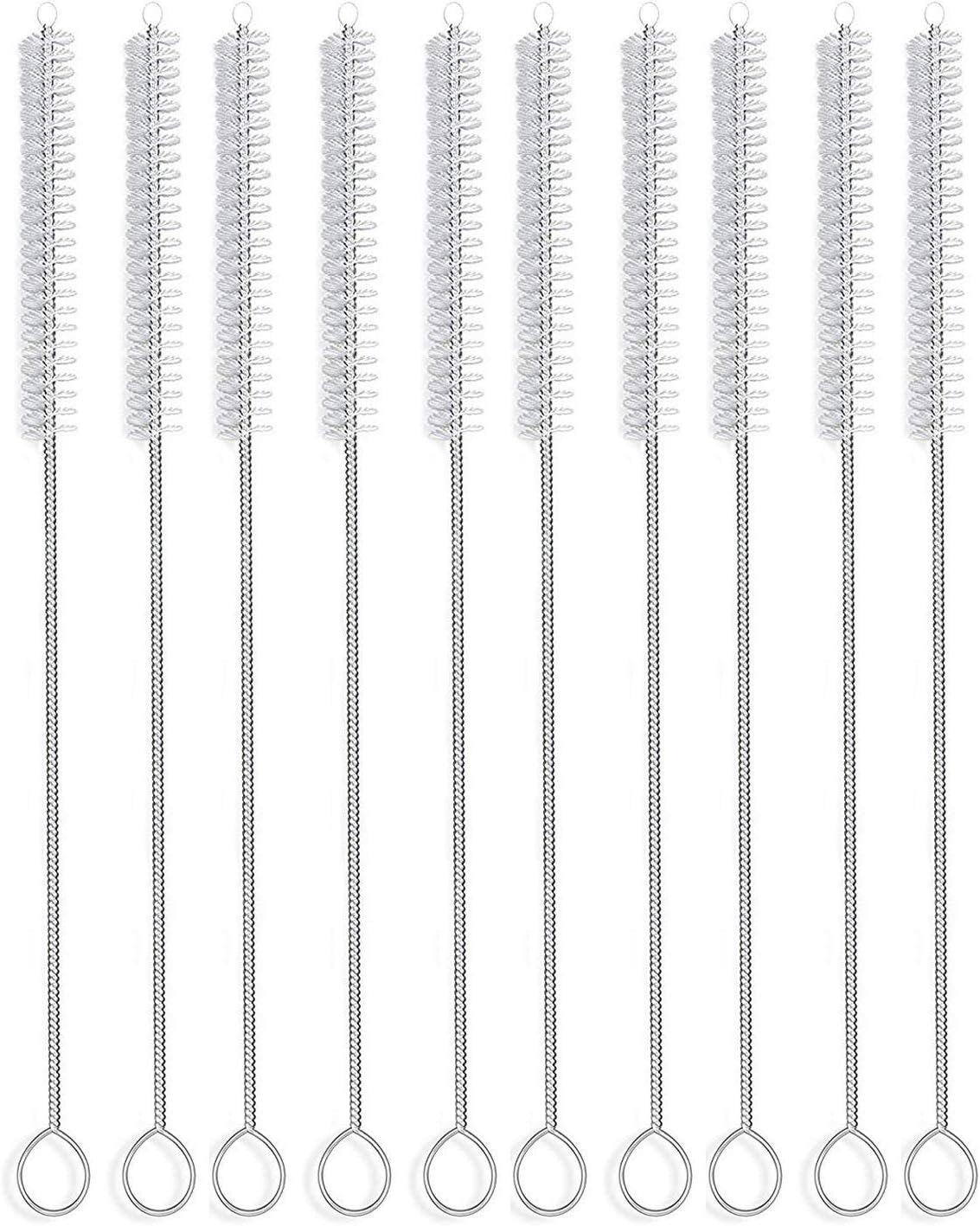 Long Straw Brush Cleaner (10 Pack), Flexible Nylon Tube Cleaning Brushes with 0.4" Bristles, Rust-Proof Stainless Steel Wire Washer for Reusable Tumblers, Sports Bottles & Pipes (10 Inch)