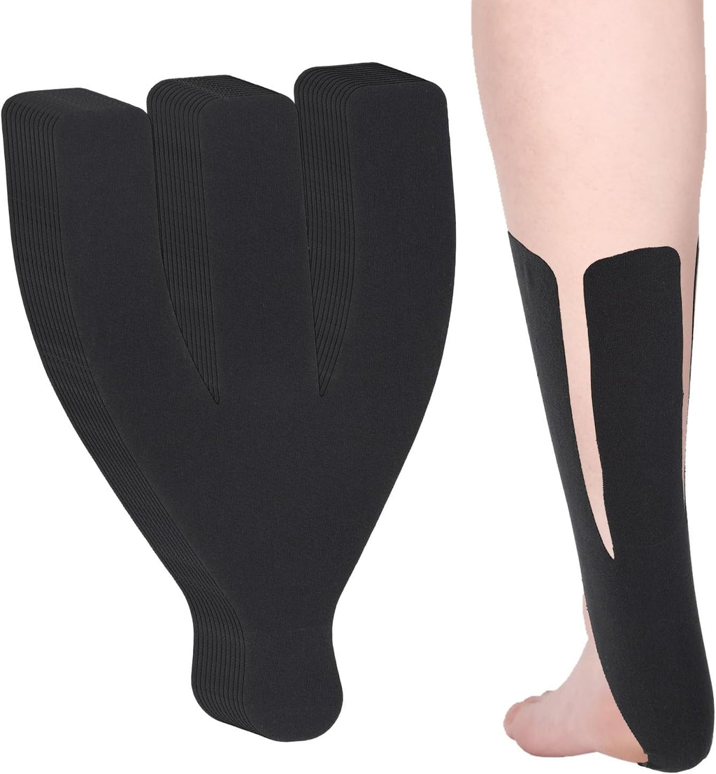 12pcs Precut Kinesiology Tapes for Achilles Tendon, Elastic & Breathable Achilles Tendon Support Ankle Strap Sports Recovery Patch Wrap for Muscle Stability (Black)