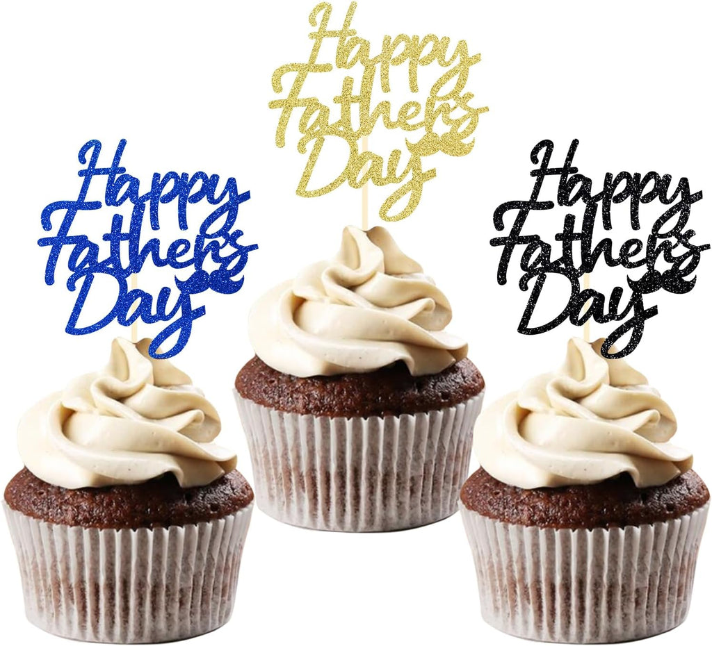 24Pcs Happy Father's Day Cupcake Toppers for Father's Day Decorations, Best Dad Cupcake Picks for Father's Birthday Decorations (happy)