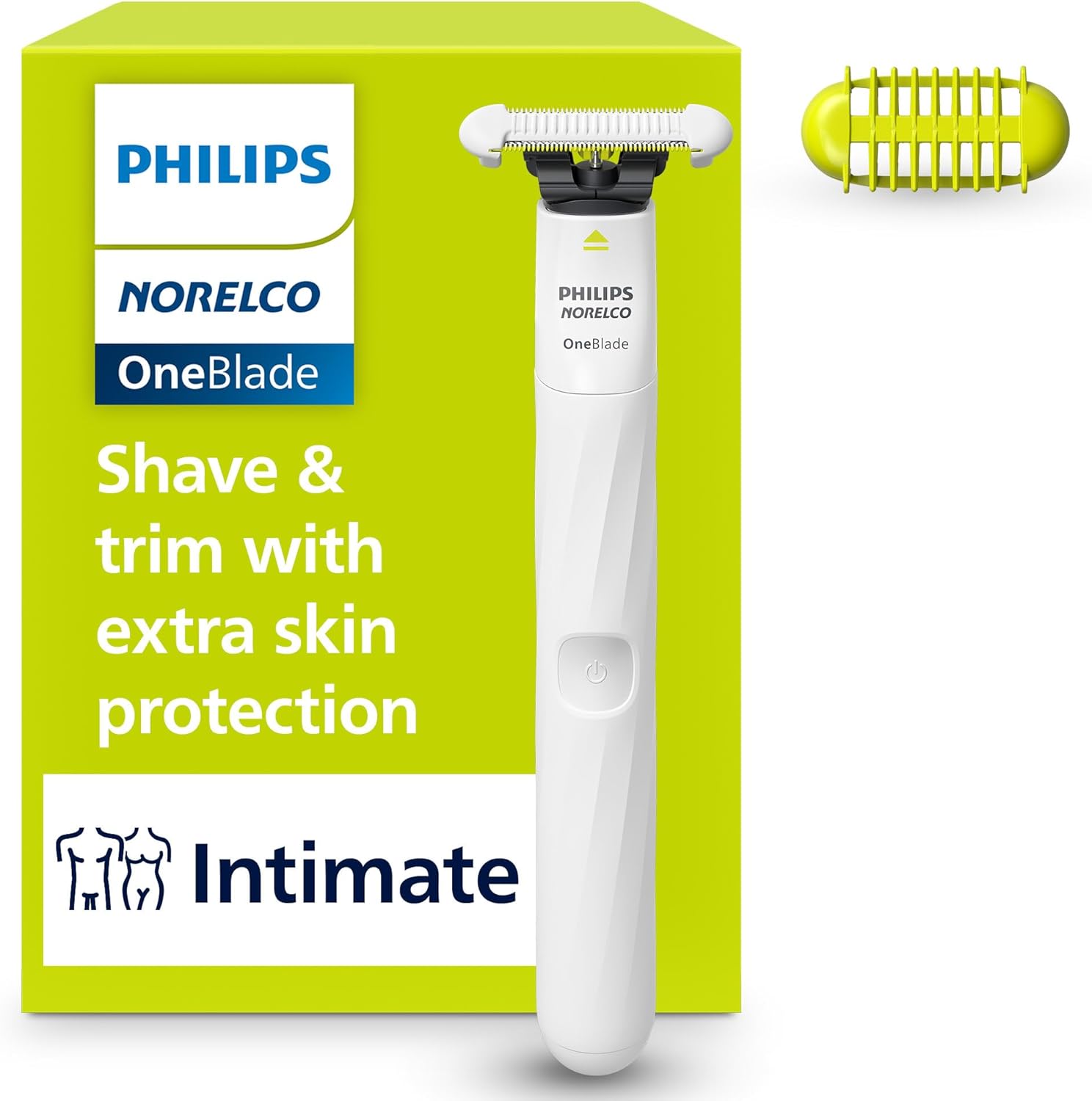 Philips Norelco OneBlade Intimate, Designed For Pubic Grooming, Trim & Shave With Extra Skin Protection, Model QP1924/70