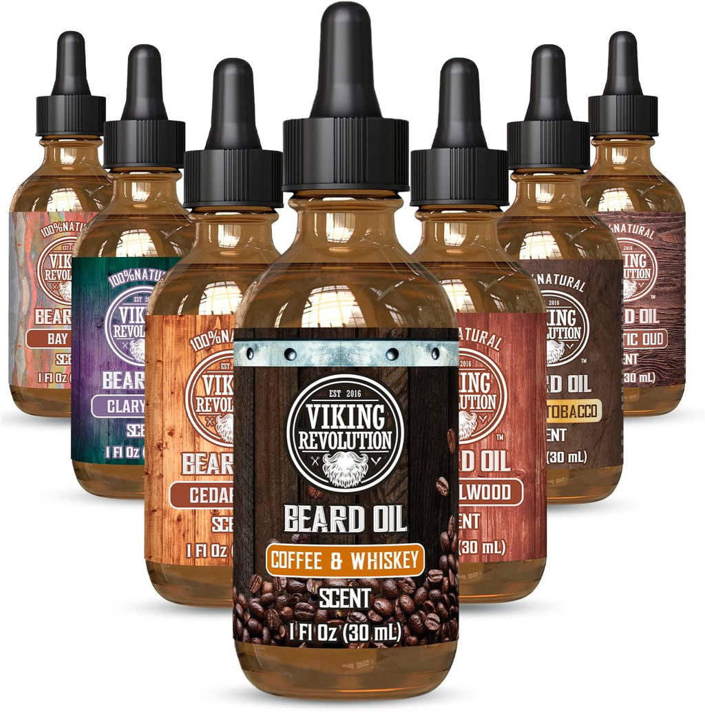 Viking Revolution Coffee Whiskey Beard Oil for Men -Natural Mens Beard Oil with Argan Oil and Jojoba Oil -Beard Softener,Strengthens and Moisturizes- Beard Conditioner for Men(Coffee Whiskey, 1 Pack)